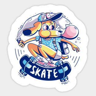 dog skater with gum Sticker